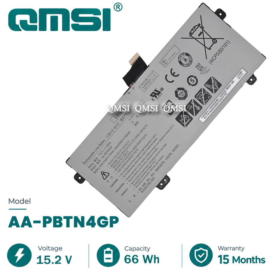 QMSI 15.2V 66Wh 4400mAh Model AA-PBTN4GP Battery For Samsung NP800G5H-XS1U NP800G5H-X02US Notebook computer