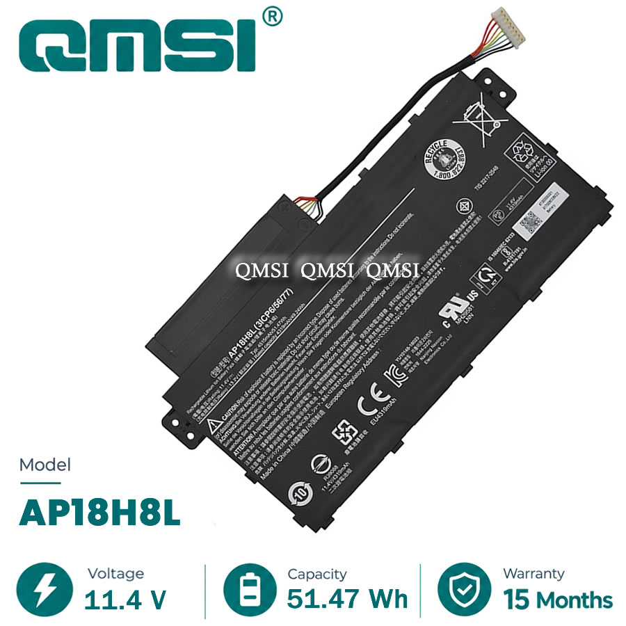 QMSI 11.4V 51.47wh 4515mAh Model AP18H8L  battery For Acer Aspire 5 A514-51,A515-53G,SPIN 3 SP314-53 laptop