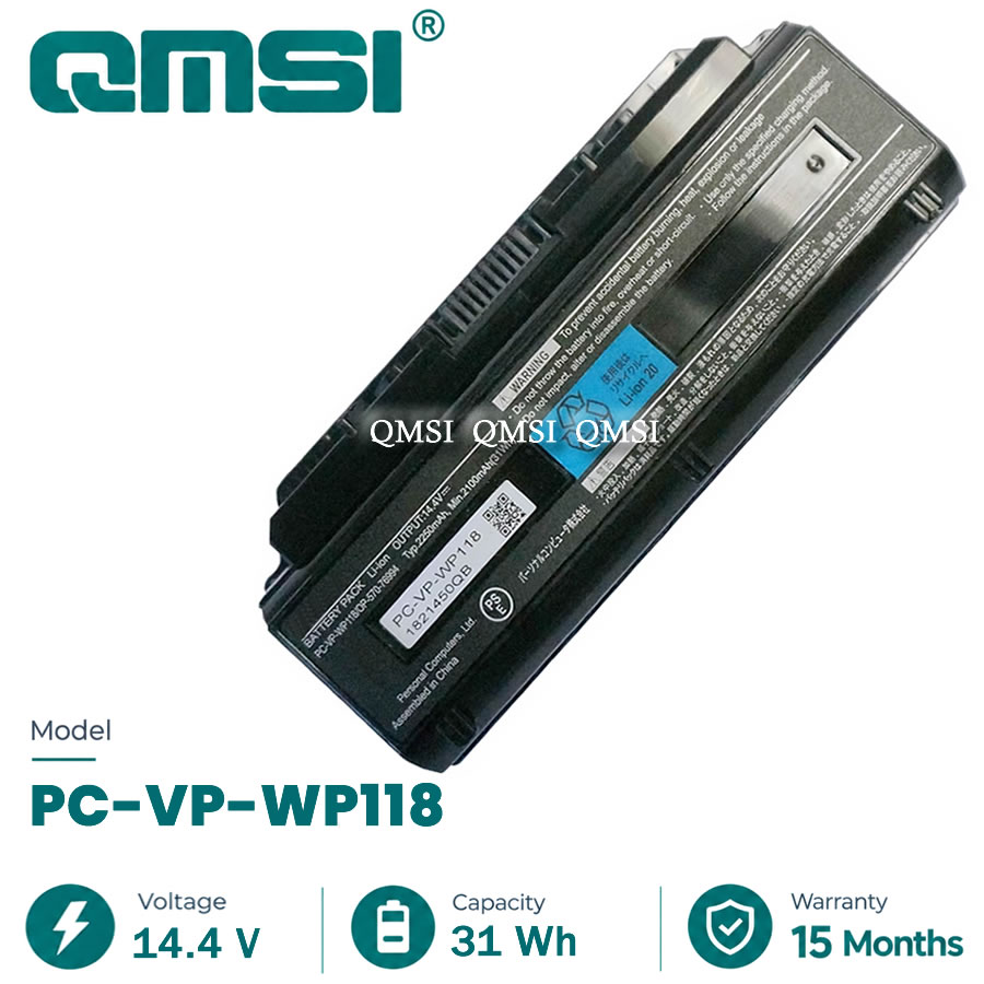 QMSI 14.4V 2250mAh 31Wh Model PC-VP-WP118 WP118 OP-570-76994  battery For NEC PC-LL370ES6B/LL750F/LL850ES/LL770FS/LL770 series laptop