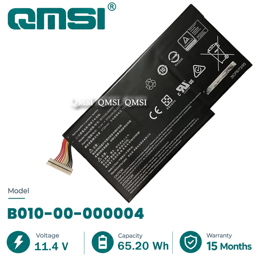 QMSI 11.4V 65.20Wh 5720mAh Model B010-00-000004 Battery For Evga SC15 laptop