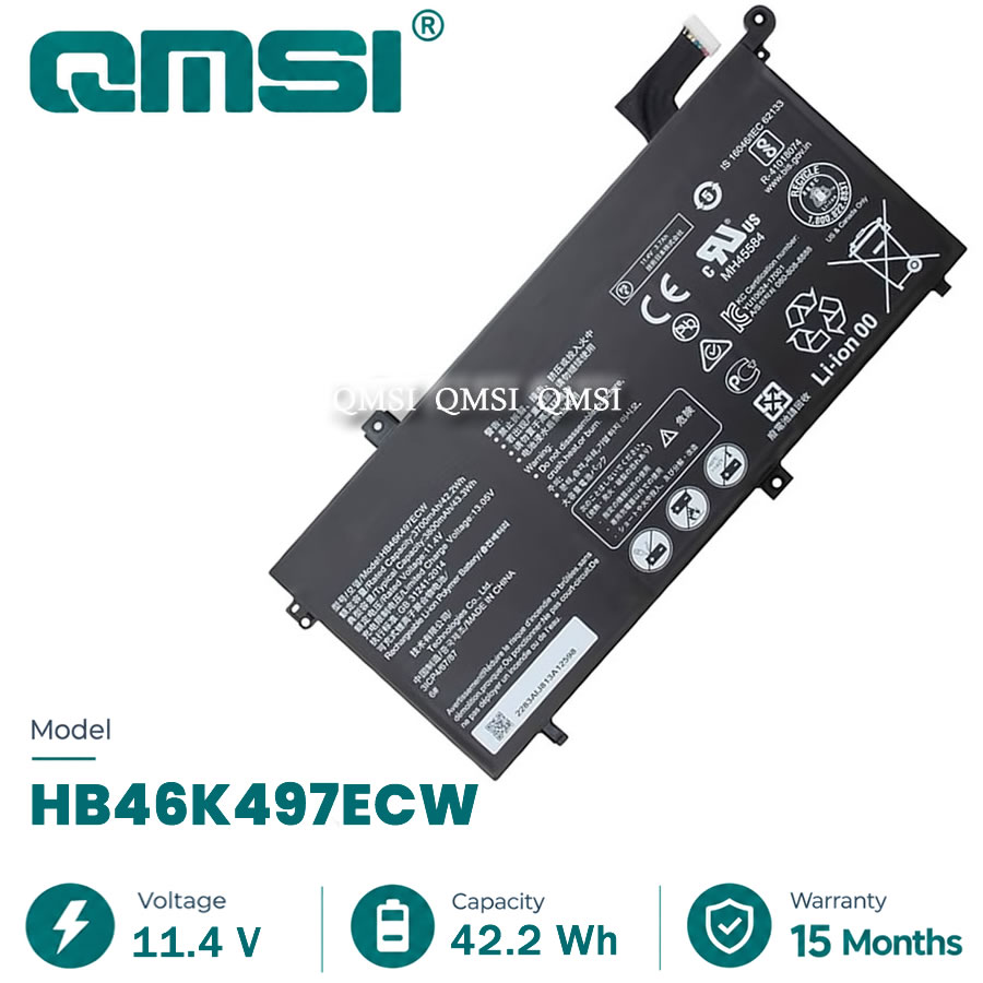 QMSI 11.4V 42.2Wh 3700mAh Model HB46K497ECW Battery For HUAWEI Matebook D 2018 PL-W19 MRC-W60 Laptop