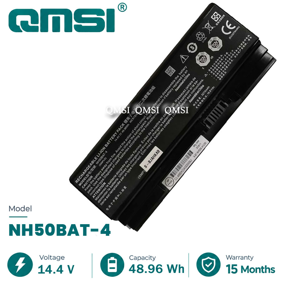 QMSI 14.4V 48.96Wh 3275mAh Model NH50BAT-4 battery For Clevo NH50RA or Hasee Mars Z7T or MACHENIKE T58-VB series laptop