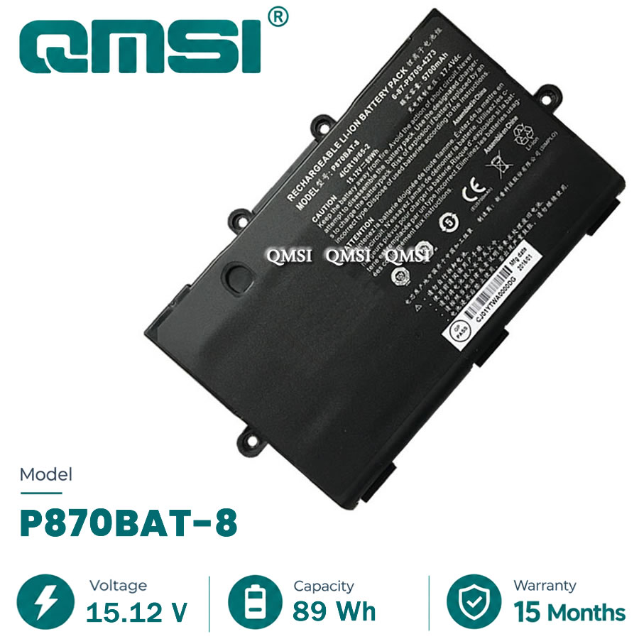 QMSI 15.12V 89WH 5700mAh Model P870BAT-8 battery For CLEVO P775DM3 P870DM-G P870DM3 P8700S P870DM2 laptop